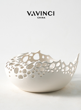 梵其简约现代抽象艺术摆件v陶瓷镂空工艺品样板间酒店民宿软装饰