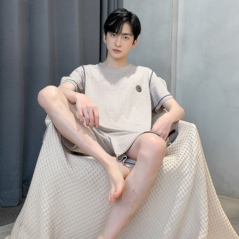 高级感冰丝e睡衣男士夏季薄款莫代尔短袖短裤套头加大码家居服套