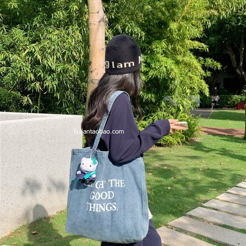 店主自留!韩版文艺休闲牛仔袋逛街百搭手提大容量单肩帆布包女,箱包皮具/热销女包/男包,时尚帆布包,淘宝优惠券,粉丝福利购,淘宝优惠卷