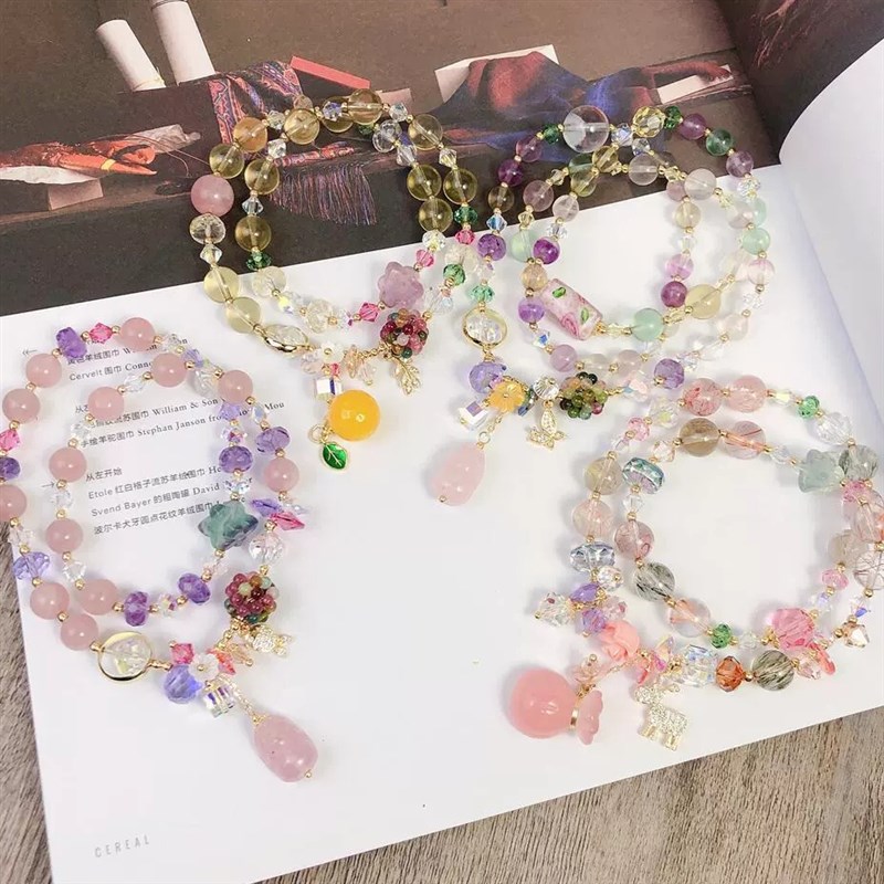 紫水晶招桃花手链女韩版时尚百搭串珠手镯多层手串手饰品配饰手环