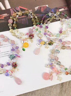 紫水晶招桃花手链女韩版时尚百搭串珠手镯多层手串手饰品配饰手环