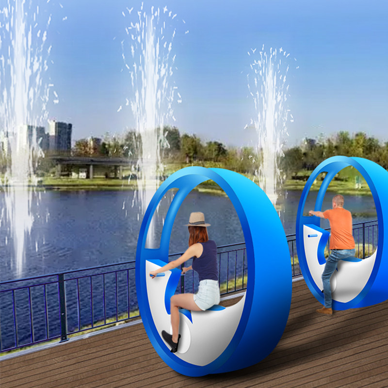 公园单车喷泉设备网红互动户外发光景区动力自r行车脚踏喷水装置