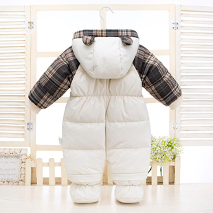 婴儿羽绒服白鸭绒连身衣抱被衣宝宝加厚新生儿包脚防风外套装 冬季