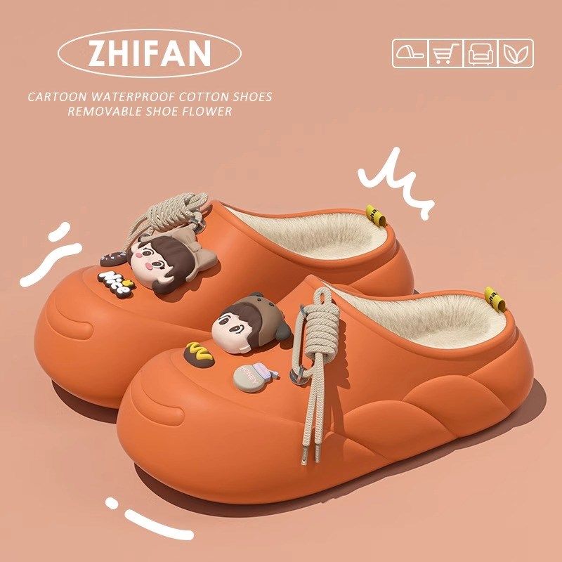 可爱小女孩棉拖鞋女2024秋冬季新款家居室内外穿两穿防水防滑棉鞋