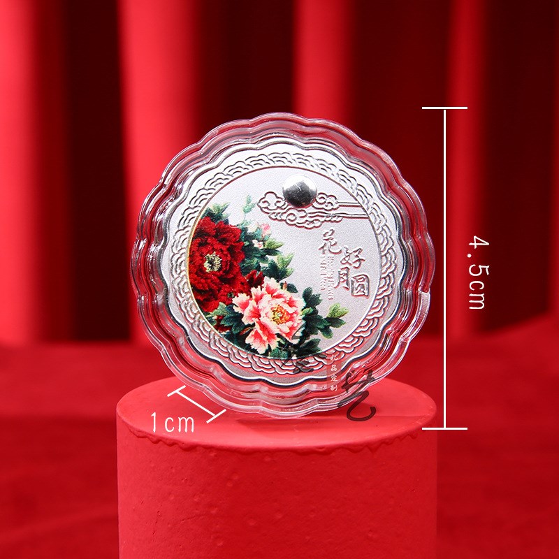 现货足银999中秋花好月圆月饼摆件礼品套装纯银中秋佳节保险会销