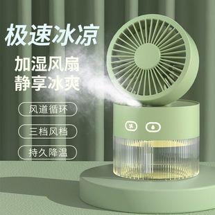 现货速发纳米喷雾灯光小风扇加湿器带风扇学生宿舍保湿 神器台式