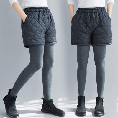 网红Winter Korean Style Argyle Solid Color Elastic Waist Thi