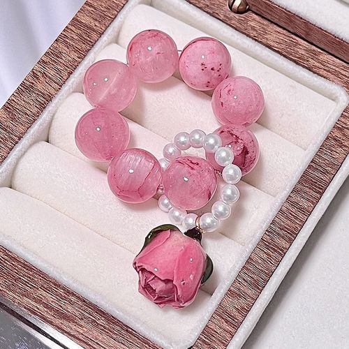 辽博文创同款玉髓簪花小手捻女学生盘玩指尖绕指柔玫瑰花吊坠指捻