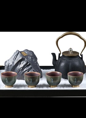 新中式摆件茶具托盘组合装样板房售楼处家居O软装饰工艺品桌面茶