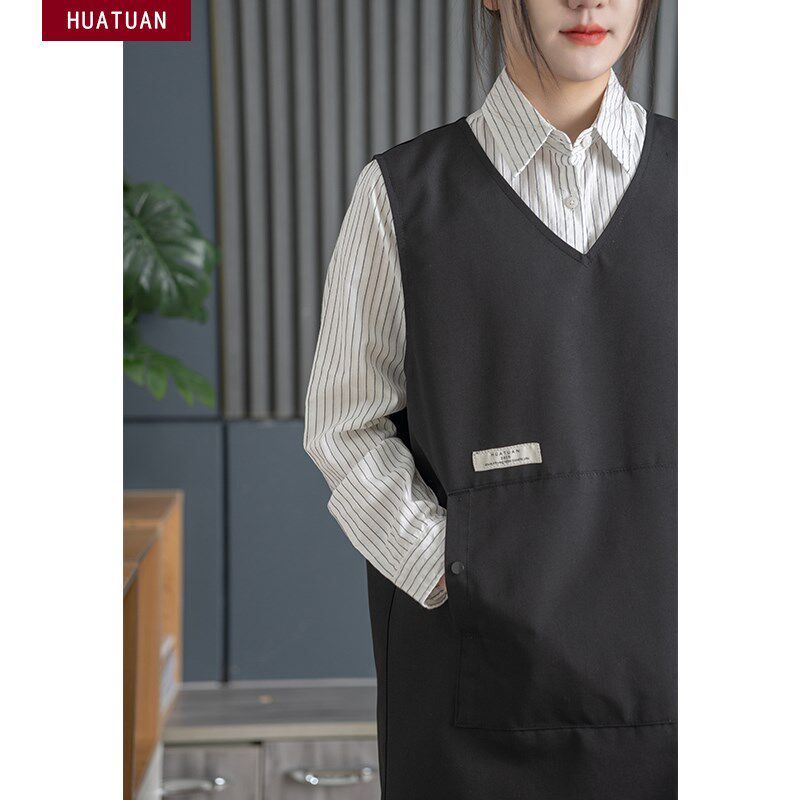 帆布围裙防泼水无袖中餐厅马甲式时尚成人罩衣工作服定制男女厨房