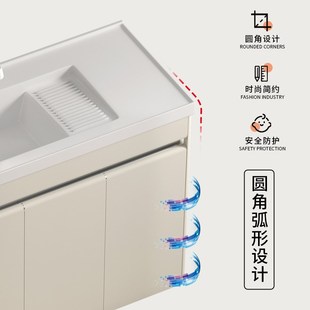 304不锈钢洗衣柜带右边搓衣板陶瓷洗衣池阳台洗衣盆水槽台盆落地