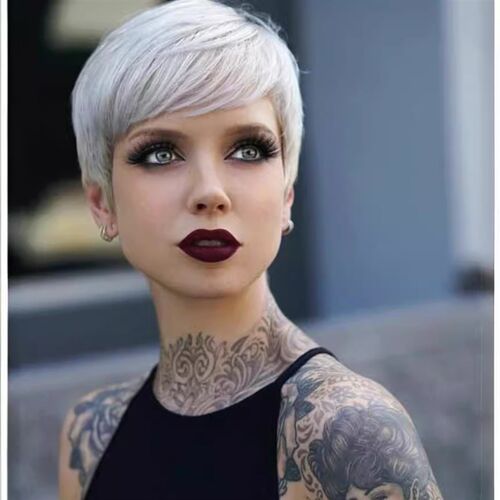 假发hair欧美假发女短发斜刘海灰白色机制化纤头套Pixie Wigs