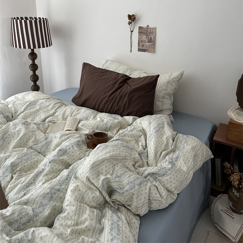 素雅蓝色碎花全棉三4四件套纯棉学生宿舍1.K5m1.8米床单笠被套新