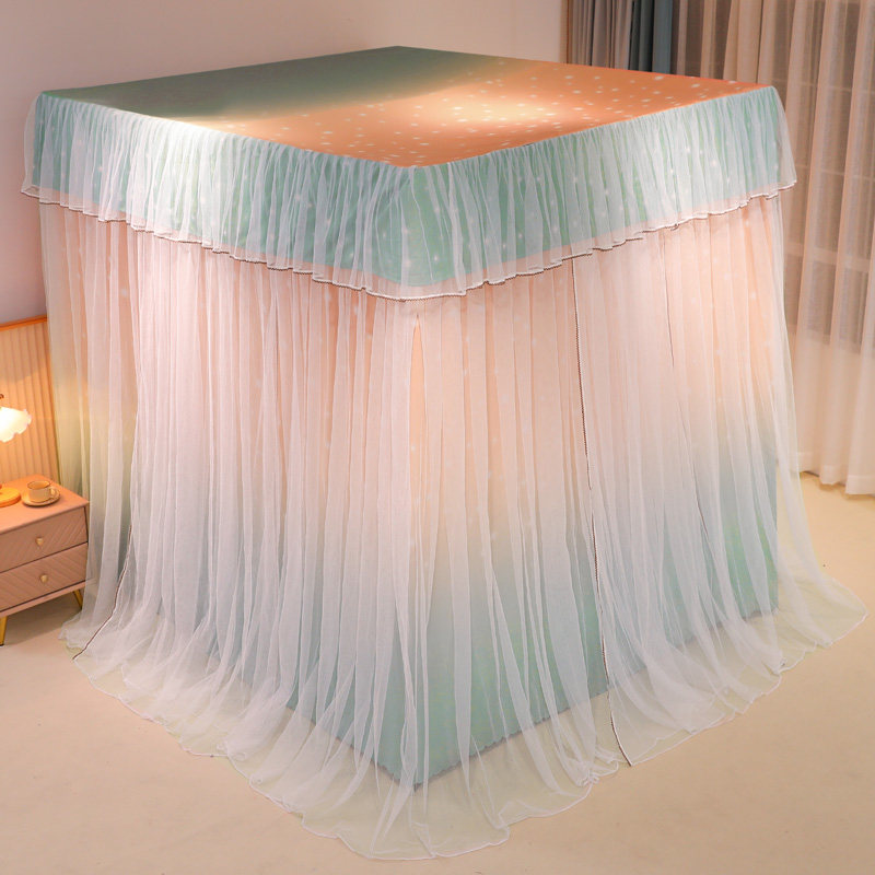 物理遮光床帘蚊帐一体式家用卧室落地保暖床幔带支架全封闭防尘顶