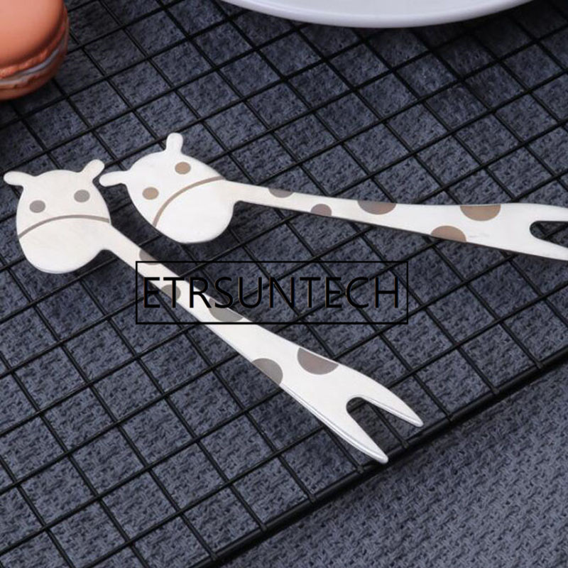 推荐100pcs Cartoon Giraffe Fork Stainless Steel Tableware