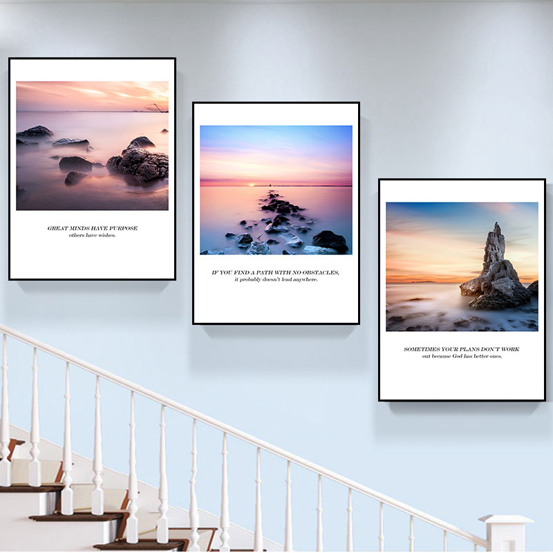 复式楼梯装饰画楼梯口楼梯间三联挂画客厅走廊过道山水风景墙壁画图片