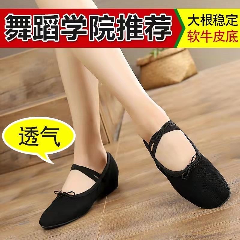 新形体鞋高跟舞蹈鞋女软底练功成人带跟瑜伽肚皮教U师帆布民族舞