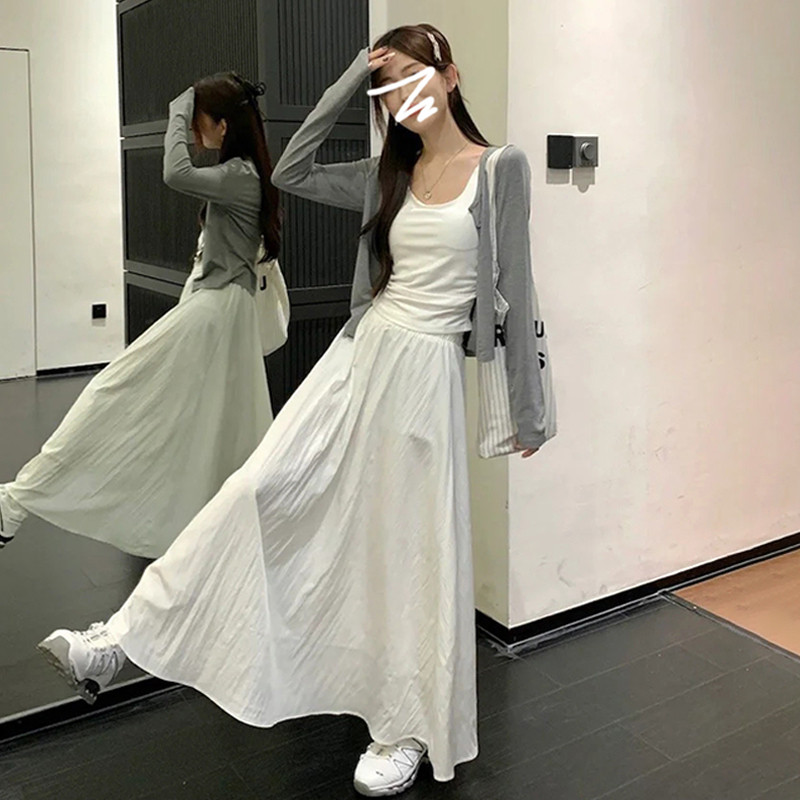 热销灰色针织开衫女吊带背心夏装套装白色蛋糕裙A字裙可盐可甜三