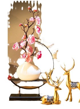 BB4Ca新中式禅意古风茶室角几桌面装饰品客厅博古架腊梅插