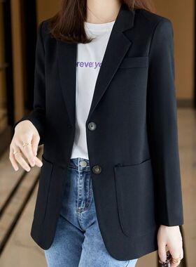 西装外套女2023春秋新款韩版宽松百搭学K生中长款上衣休闲小西服