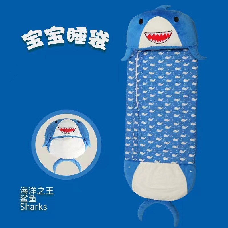 现货空调房睡袋 儿童纯棉中小童动物麋鹿防踢被 折叠加棉懒人卡通
