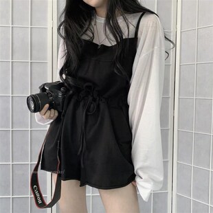 夏季网红款冰丝i吊带短裤套装女学生2024韩版宽松百搭背带两件套