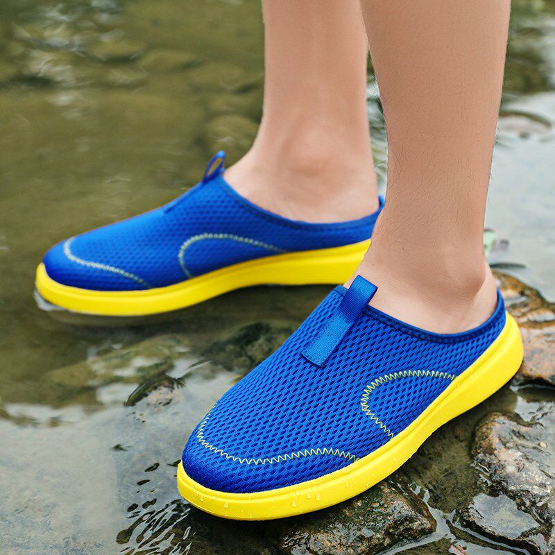 夏季轻便一脚蹬懒人外穿半拖网鞋男45青年特大码包头拖鞋46 47 48,流行男鞋,包头拖,淘宝优惠券,粉丝福利购,淘宝优惠卷