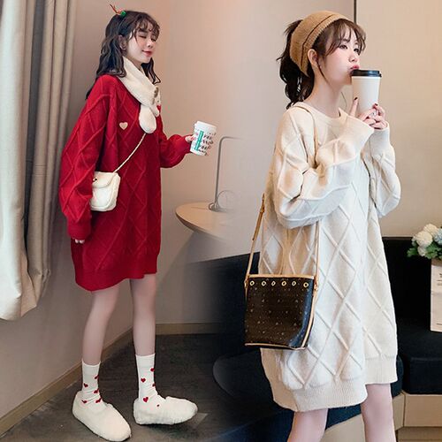 孕妇秋装套装时尚款套头毛衣女韩版中长款连衣裙秋冬装针织打底衣