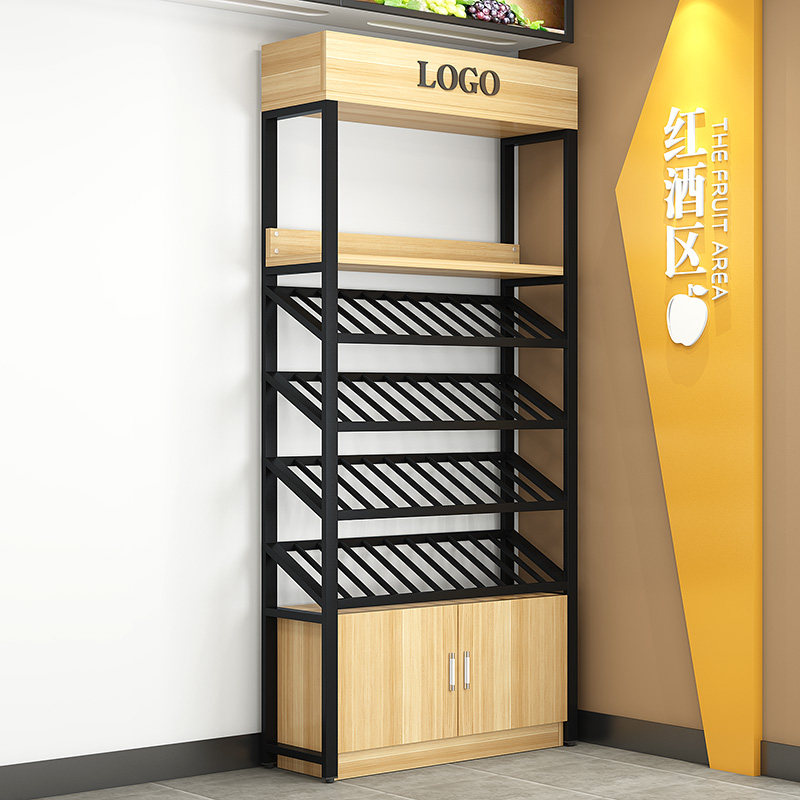 红酒架展示架超市酒行酒庄t商用落地酒架置物架钢木货架展示柜定