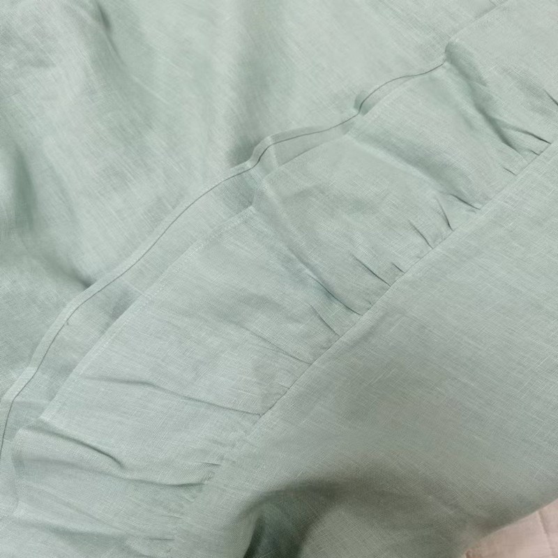 亚麻女款荷叶边可爱绿色家居服长款包臀吸汗衬衣