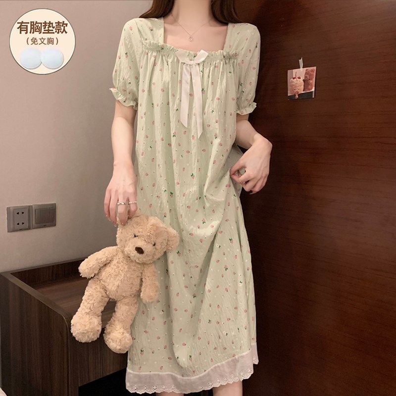 睡裙女夏带胸垫2025新款长款蕾丝大码孕妇少女公主风待产裙,女士内衣/男士内衣/家居服,睡裙,淘宝优惠券,粉丝福利购,淘宝优惠卷