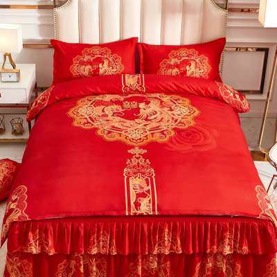 大红色结婚四件套婚庆红色床上用品色女方床裙床罩婚嫁婚床床单被,床上用品,婚庆床品套件,淘宝优惠券,粉丝福利购,淘宝优惠卷