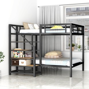 简约铁艺高架床公寓小户型多功能双层儿童上下床省空间双人铁床架