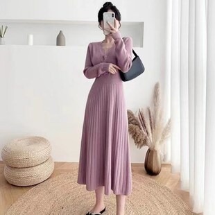 哺乳期衣服外出时尚春秋中长款韩版针织喂奶连衣裙产后显瘦母乳装