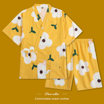 汗蒸服纯棉女开衫系m扣日式和服韩版可爱洋气大码加肥桑拿高档洗