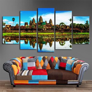 5 Panels Angkor Wat Modern Wall Art  Wall Decor Home Decorat