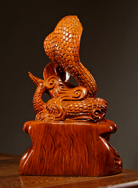 花梨木雕眼睛蛇摆件实木十二生肖蛇家居客厅博古架装饰红木工艺品