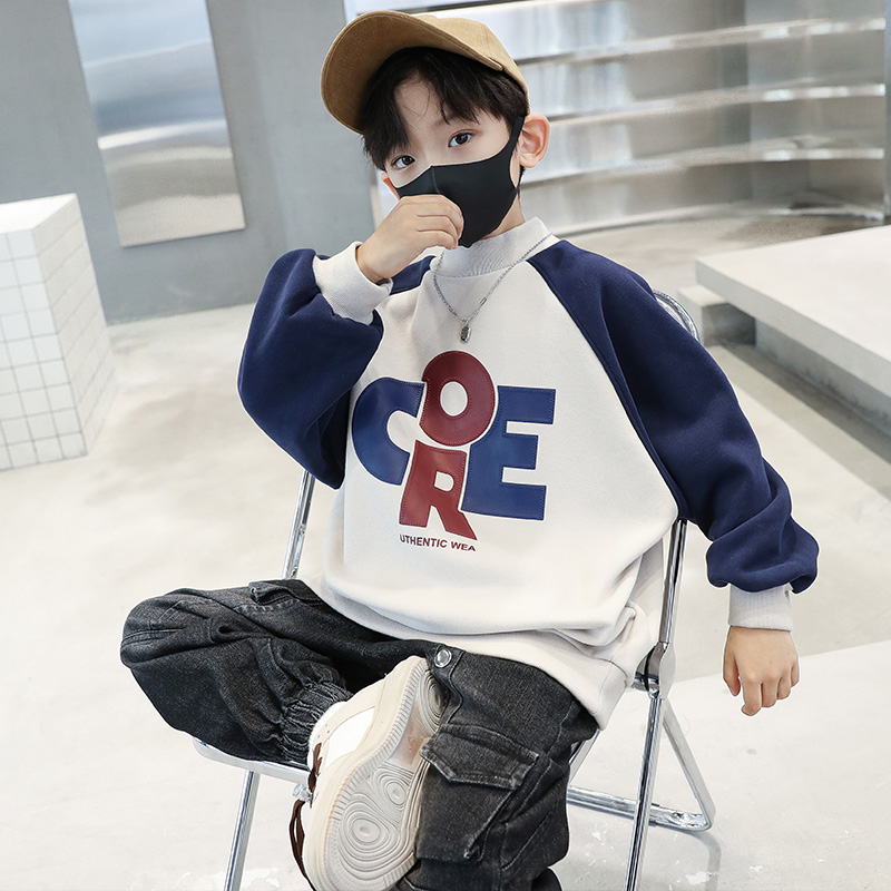 男童加绒卫衣一体绒秋冬装202y3新款儿童冬季加厚上衣洋派炸街保