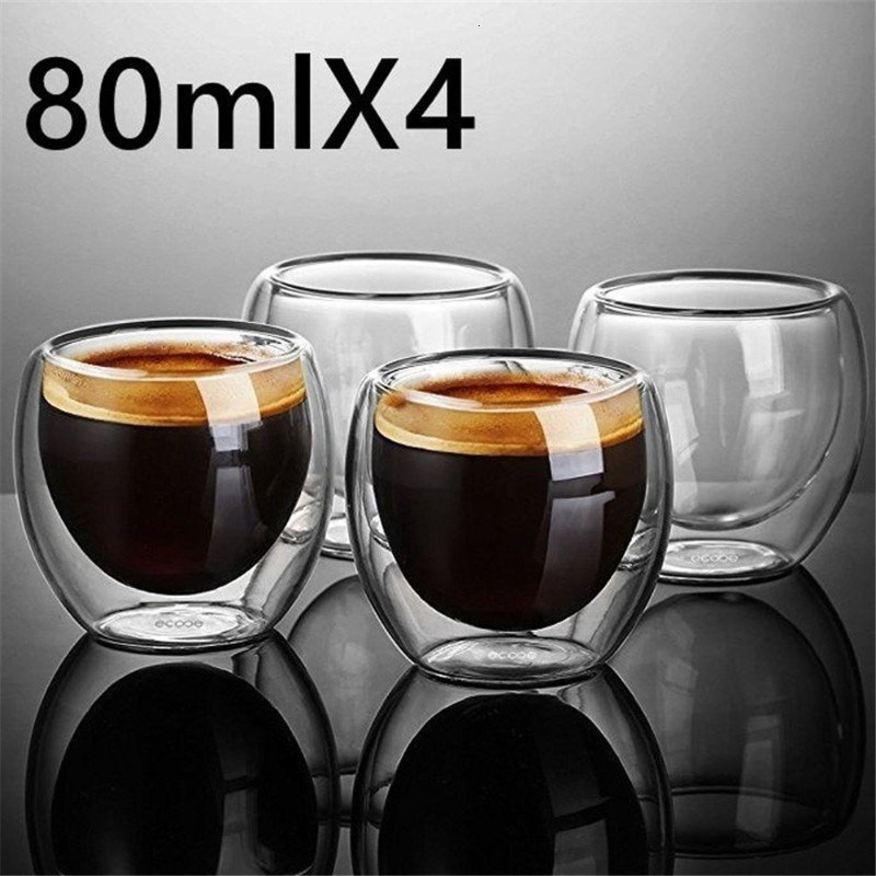 80ml 2/4/6/8pcs Heat-resistant Double Wall Glass Cup Beer Es