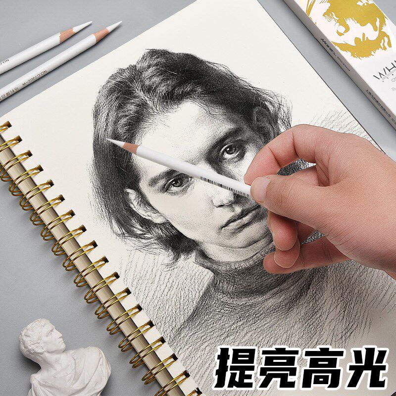 马利牌白炭笔高光素描美术生专用碳笔碳铅白色美术铅笔画画笔绘画