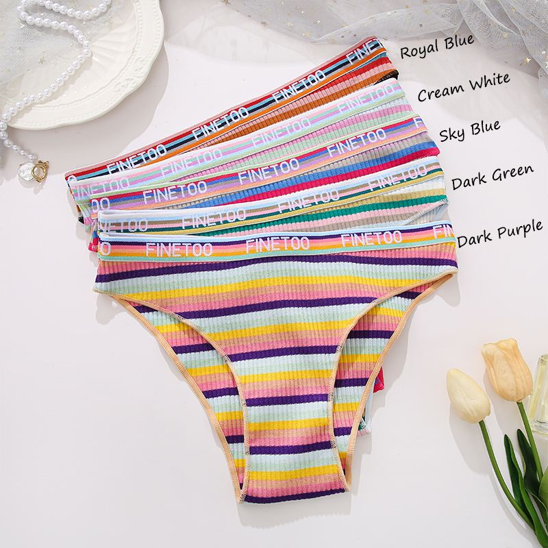 推荐3Pcs/Set Women Stripe Panties Cotton Colorful Underwear