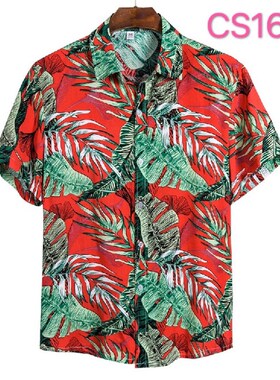 小众高货2021 summer new men's printed short-sleeved shirt ca