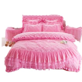 新款 被罩夹棉结婚床单被套六件套 婚庆四件套大红色加厚床裙床罩式