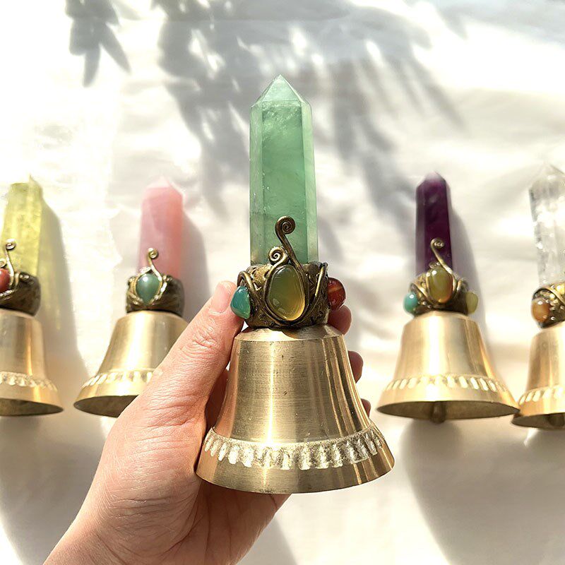 天然水晶铃铛水晶柱制作铜铃铛声音清脆魔法水晶饰品摆件消磁水晶