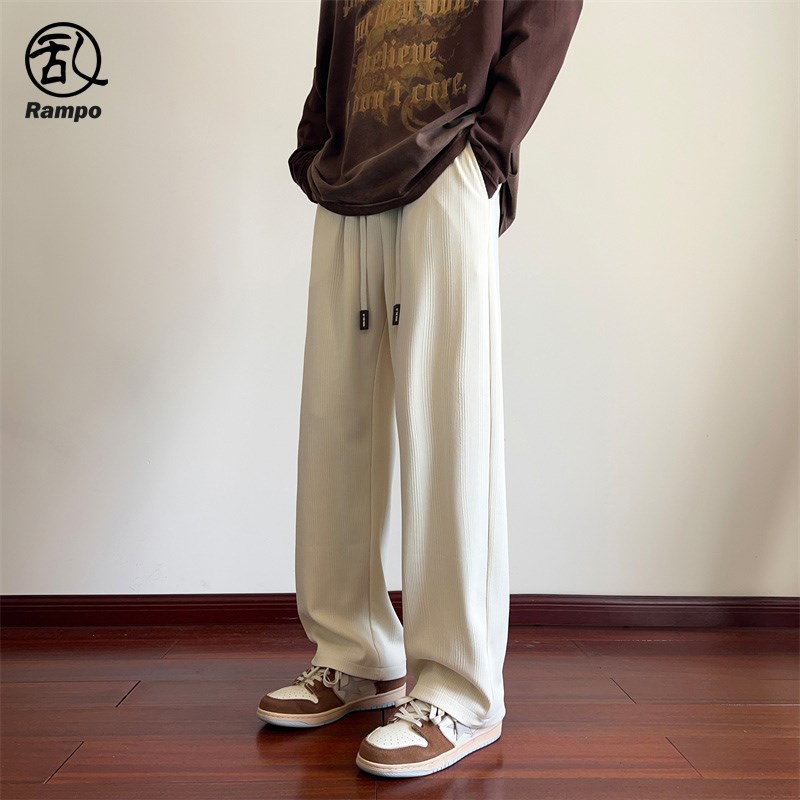 冰丝直筒裤男款夏季薄款垂感休闲裤子男士百搭运动裤阔腿纯色男裤