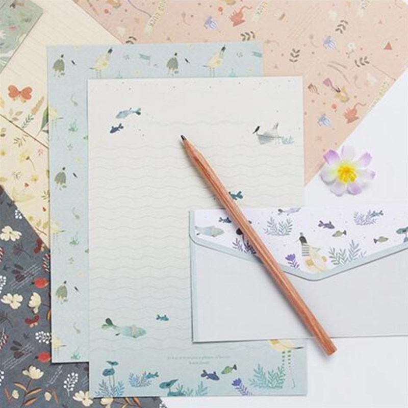 5 Sets/45pcs Flower Printing Envelope and Letter Paper Lovel