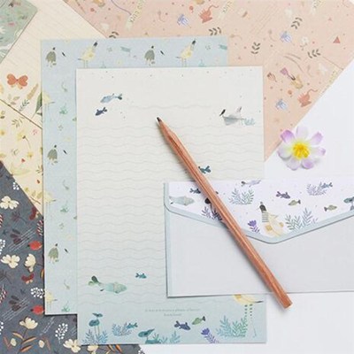 5 Sets/45pcs Flower Printing Envelope and Letter Paper Lovel