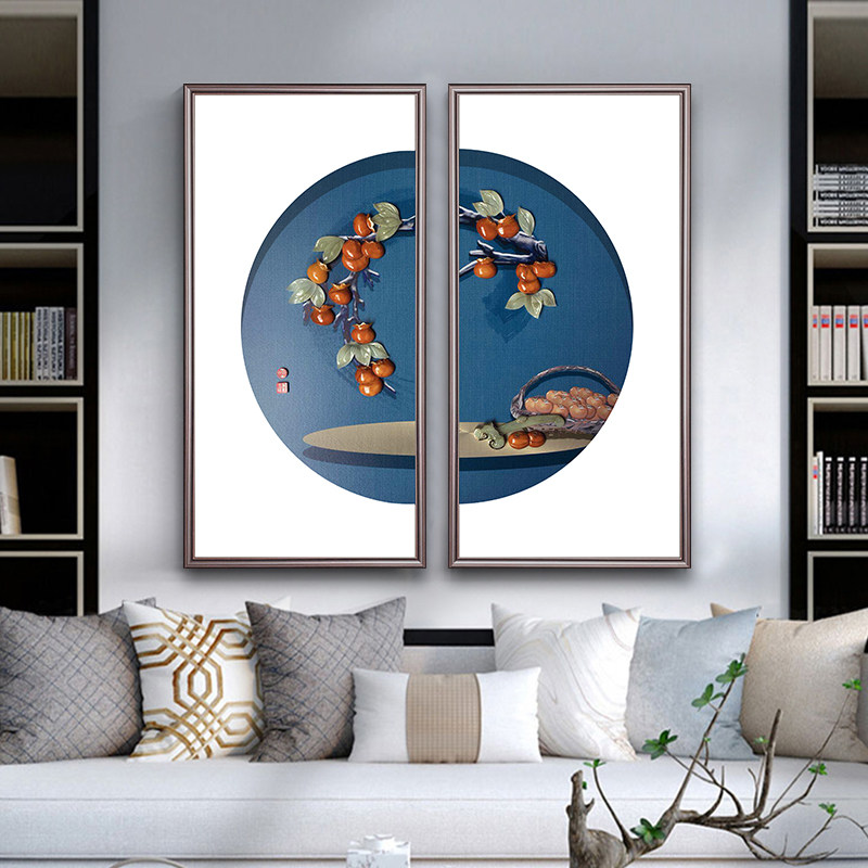 新中式入户玄关走廊挂画玉雕画客厅装饰画沙发背景墙浮雕大气