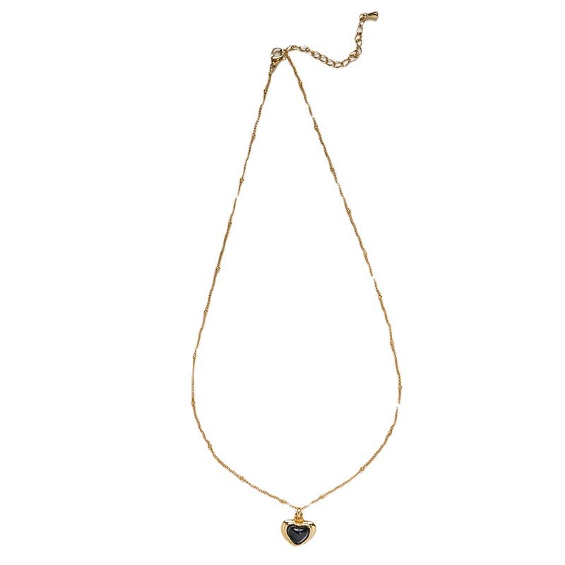 韩国insc风东大门跨境设计感黑色爱心造型项链 简约黑桃心女毛衣