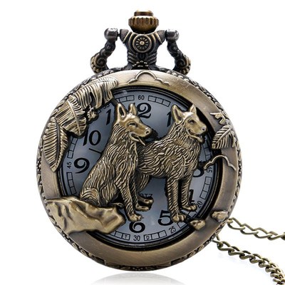 *Large bronze carved zodiac animal dog pocket watch Retro st